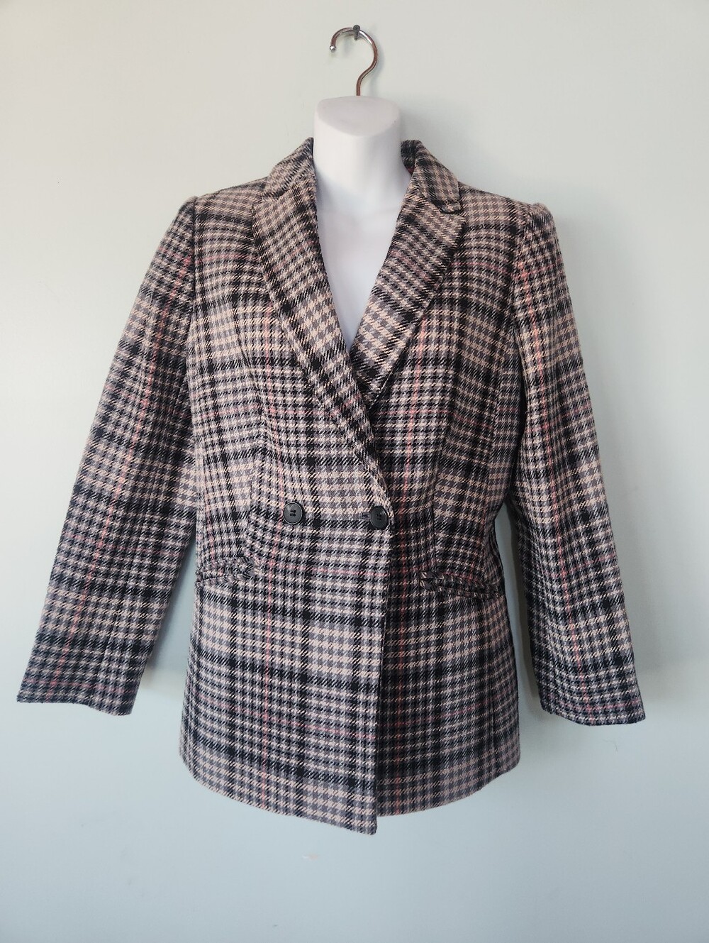 NWoT TALBOTS Blazer 8P Jacket Gray Houndstooth Plaid Lined Button Classic